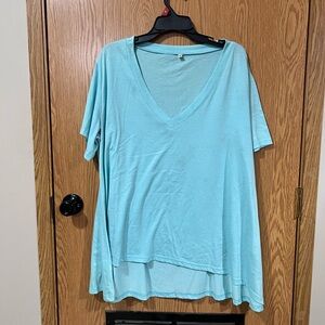 Light Blue V-Neck Women's Top